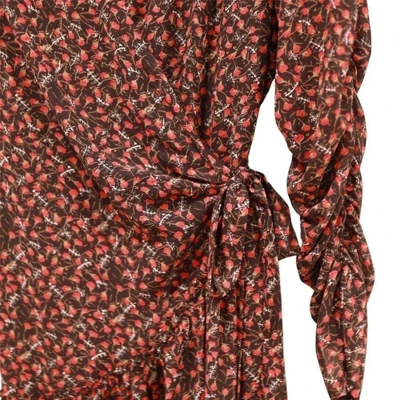 ACOA Black Red Floral Wrap Dress Ruched Sleeves L Gothic Witchy Whimsigoth Vamp - Picture 6 of 9